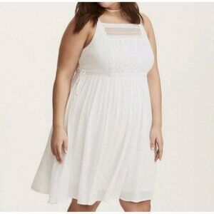 Torrid Dress White Crochet Gauze Skater Size 0 US Large 12 Sleeveless New NWT